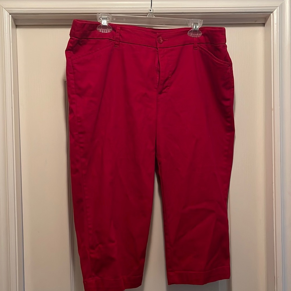 Red denim capri pants